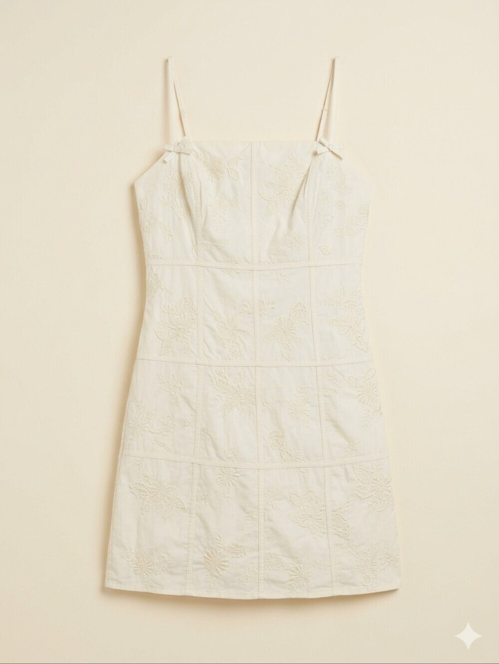 Zara embroidered panel mini dress in a cream/ecru shade